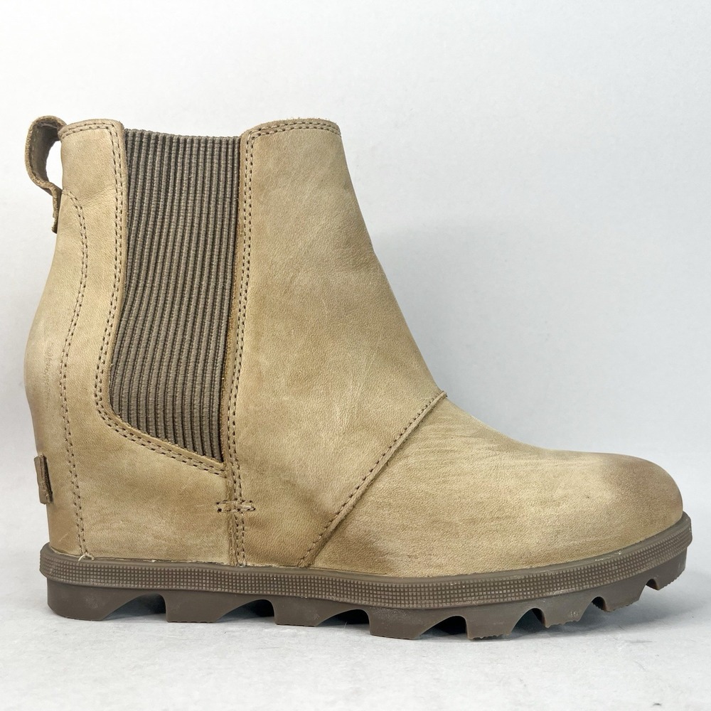 Sorel Womens 7.5 Joan of Artic Wedge Boots Ash Brown Chelsea Booties Hidden Heel